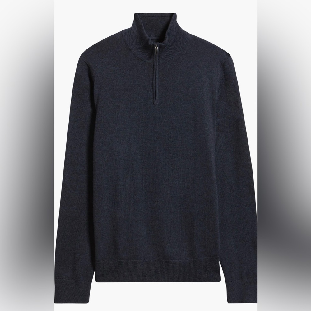 Nordstrom Washable Italian Merino Wool Quarter Zip Sweater - Navy Men's Small